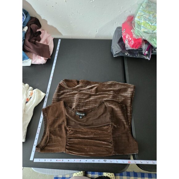 Ava & Grace Womens Brown Ruched Tank Top Size Petite Large Y2K Club Metallic - Picture 10 of 12